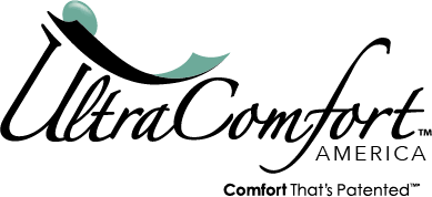 Ultra Comfort logo with teal and black design elements and text 