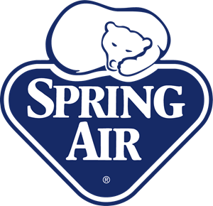 Spring Air logo: Sleeping polar bear on a blue and white shield, 