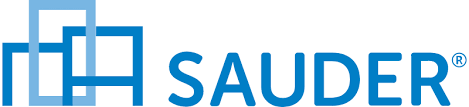 Sauder logo with overlapping blue squares and the word SAUDER in blue.