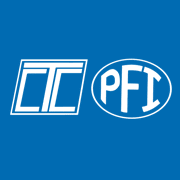 Blue logo with the letters CTC in a white parallelogram and PFI in a white oval.