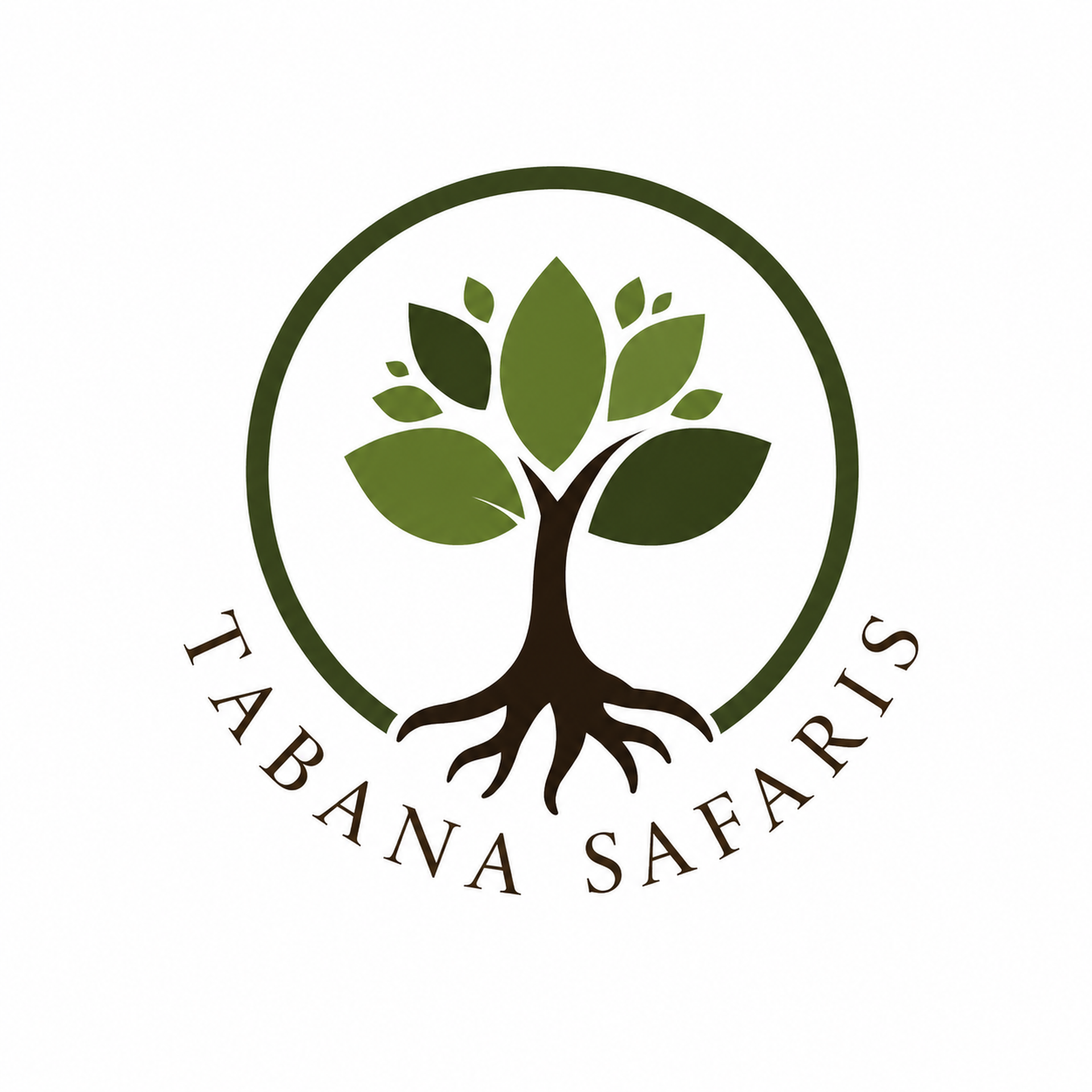 Tabana Safaris logo with green tree icon and curved text on a white background