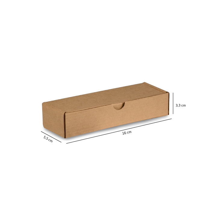Caja de cartón marrón para envíos sobre fondo blanco, etiquetada con 90 cm de largo, 31 cm de ancho y 13 cm de alto.