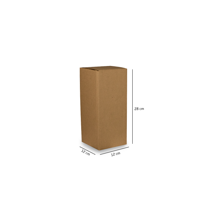 Bolsa de papel rectangular marrón con las medidas indicadas, sobre un fondo blanco.
