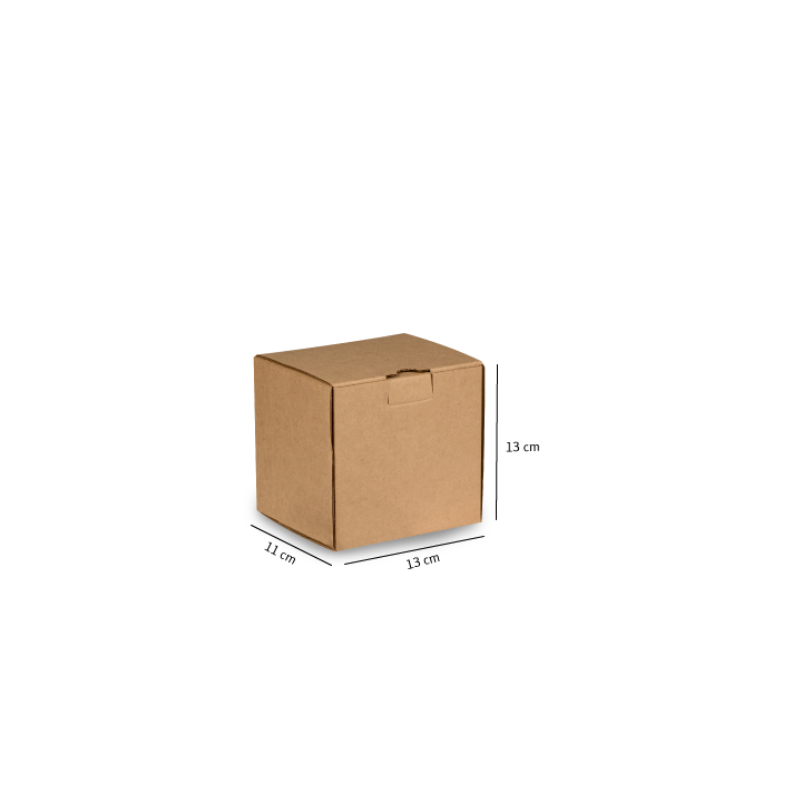 Caja de cartón marrón con solapas, etiquetada con las medidas 12 cm x 5 cm x 15 cm sobre fondo blanco.