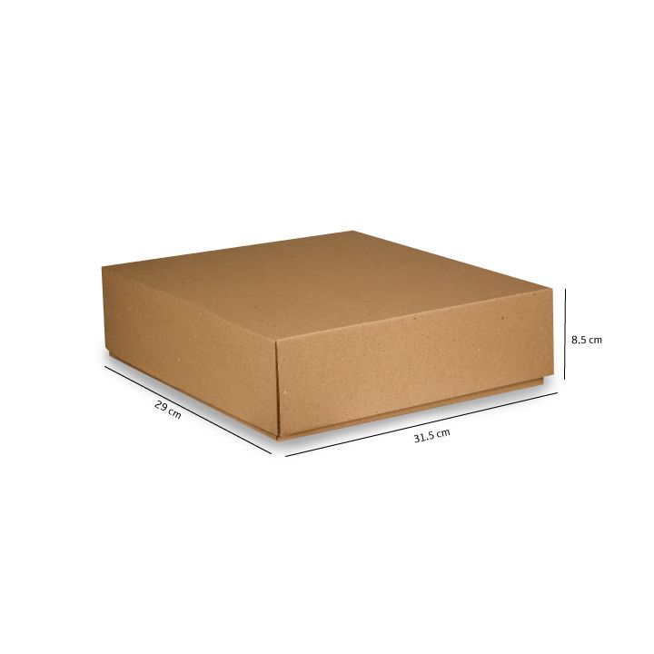 Caja de cartón marrón para envíos sobre fondo blanco, con las dimensiones indicadas.
