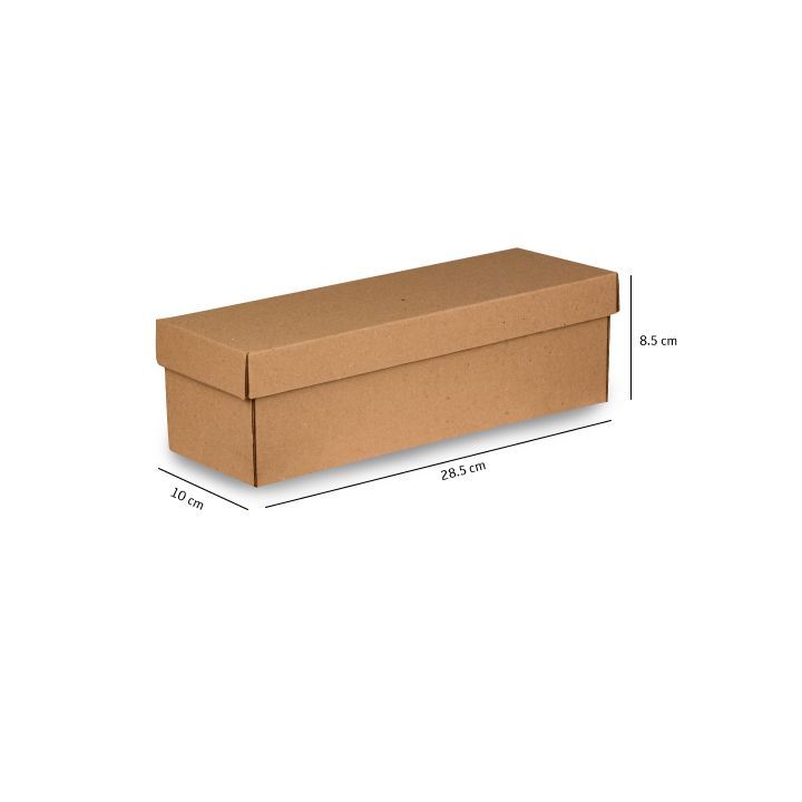 Caja de almacenamiento de cartón marrón con tapa, mostrada en perspectiva sobre un fondo