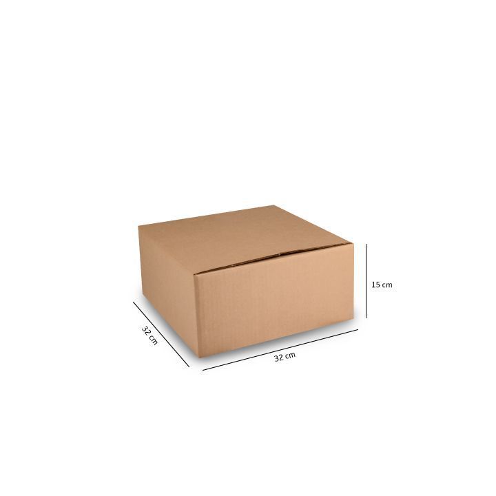 Caja de cartón marrón para envíos con dimensiones indicadas de 30 cm x 20 cm x 15 cm.
