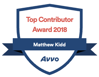 Avvo Top Contributor Award 2018 Matthew Kidd