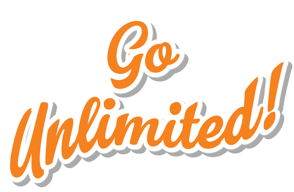it says :go unlimited'' in orange letters on a white background .