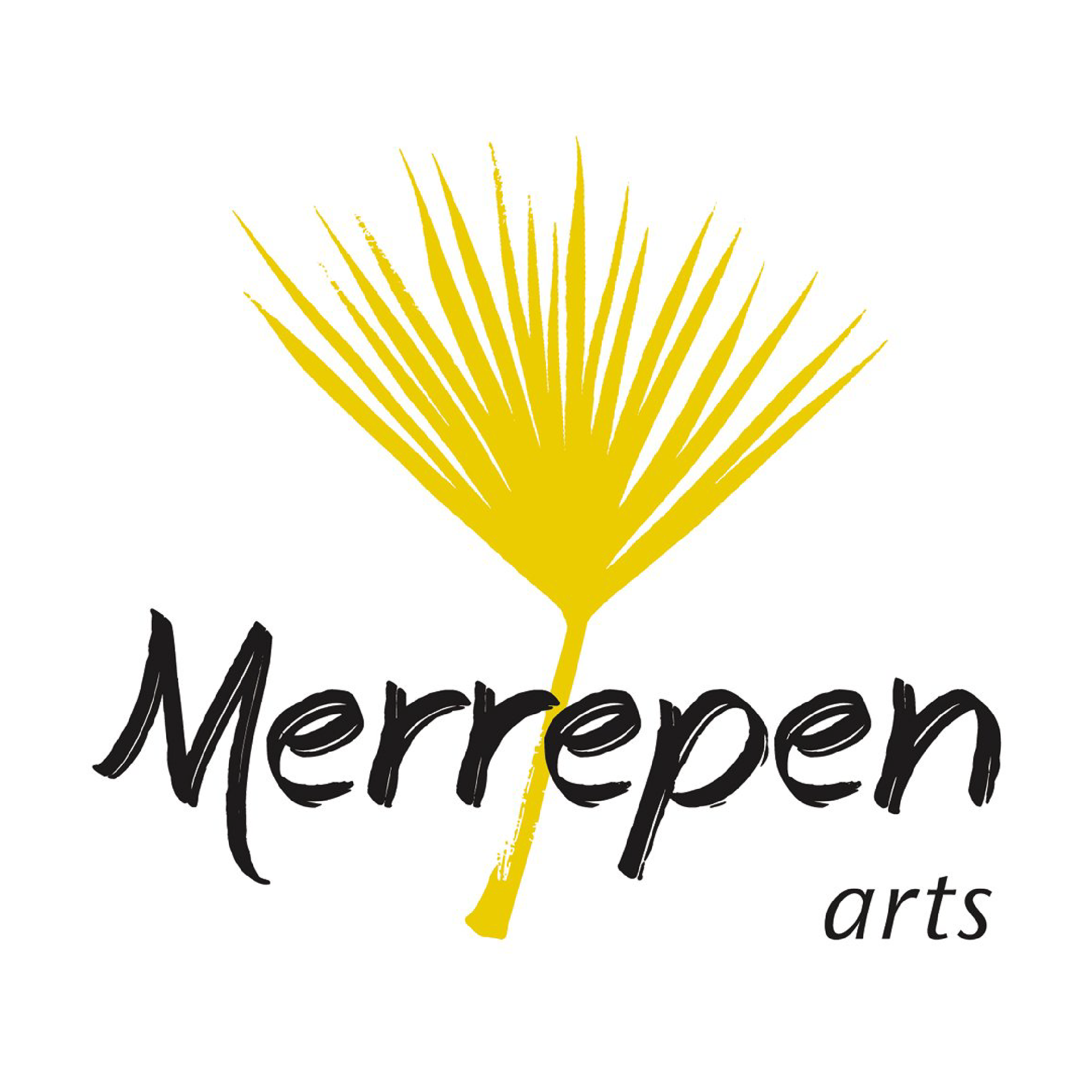 Yellow fan-like design with the word