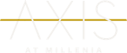 Axis at Millenia logo in white and gold.