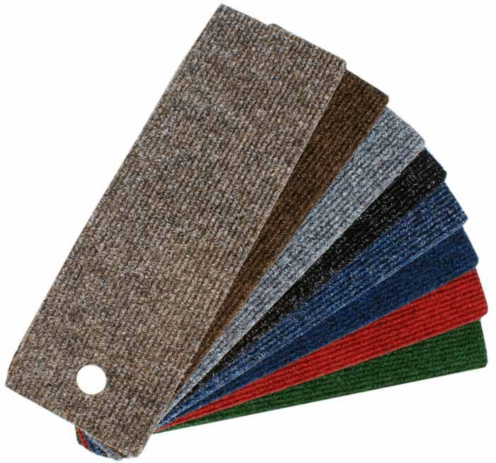 Un abanico de alfombras de diferentes colores con un agujero en el medio.