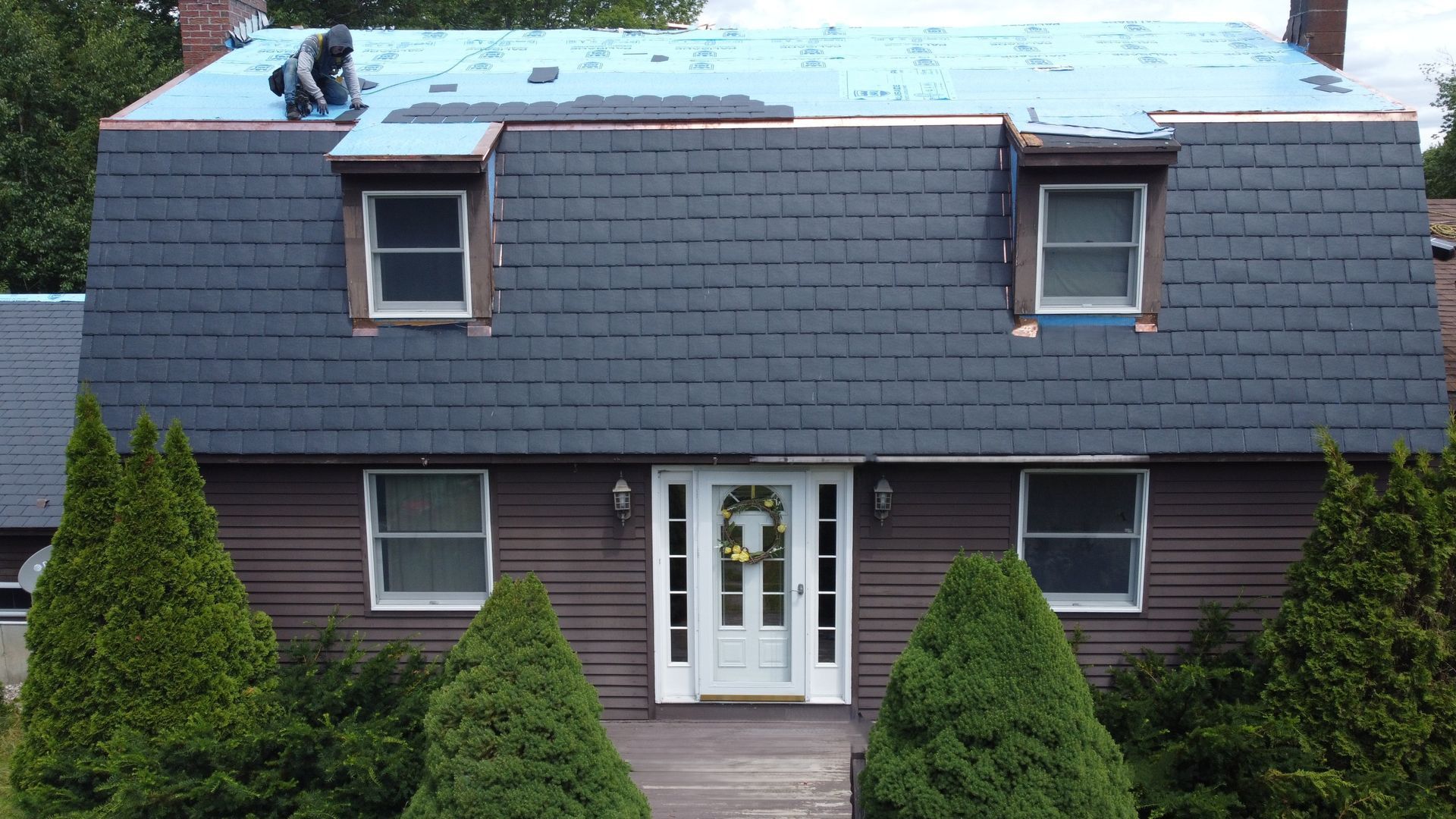 EcoStar synthetic slate roof installation in Worthington MA