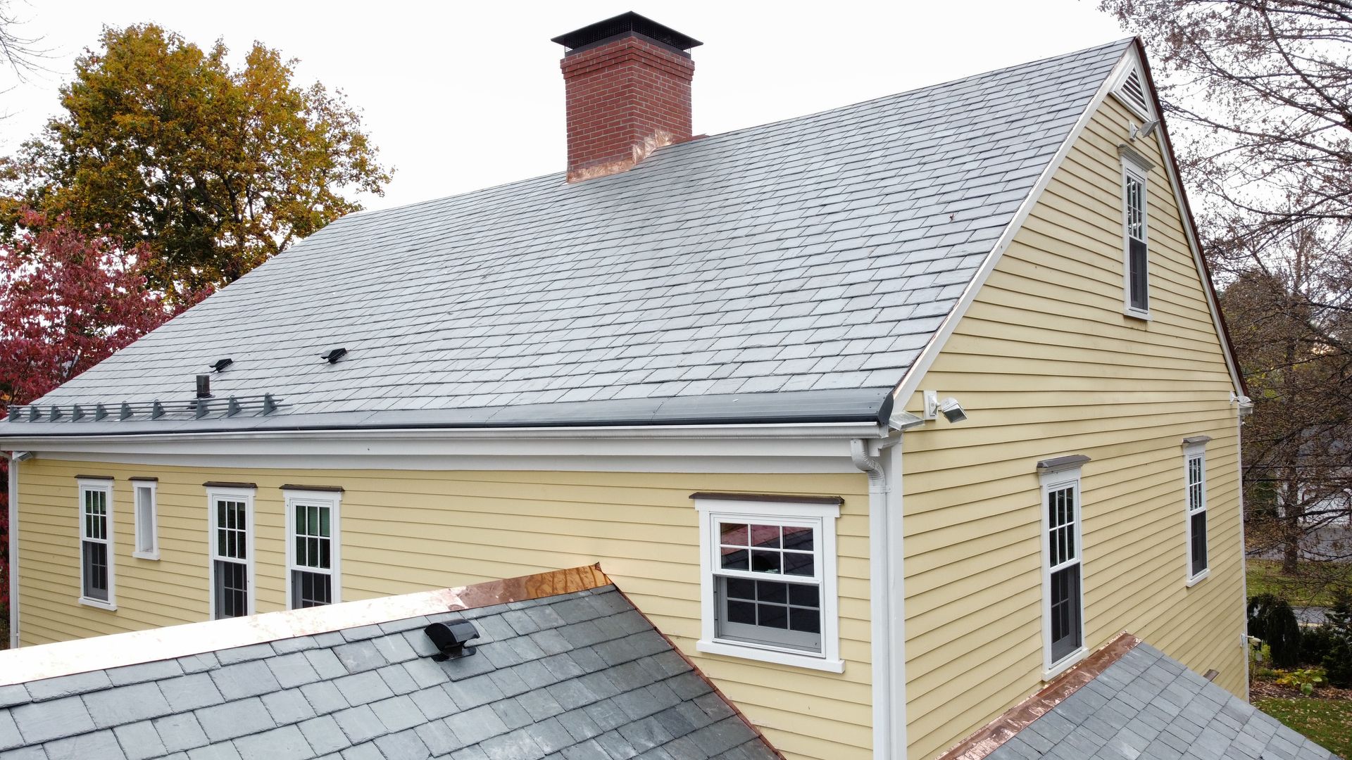 Greenstone Slate roof installed using SlateTec system in Amherst MA