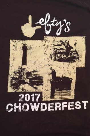 A black shirt that says lefty 's 2017 chowderfest