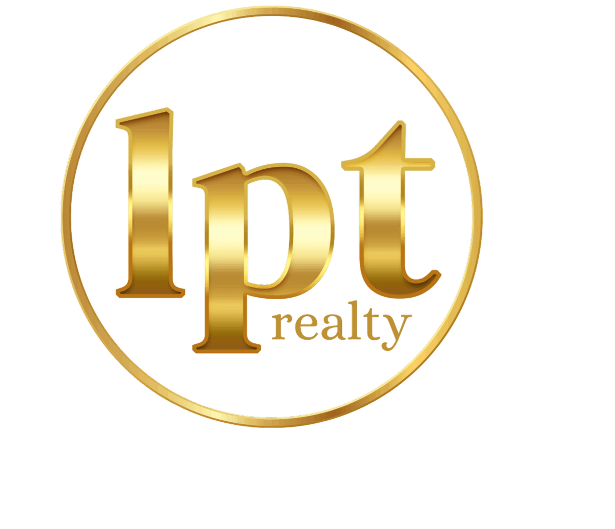 Gold “lpt realty” logo inside a circular gold border on a white background