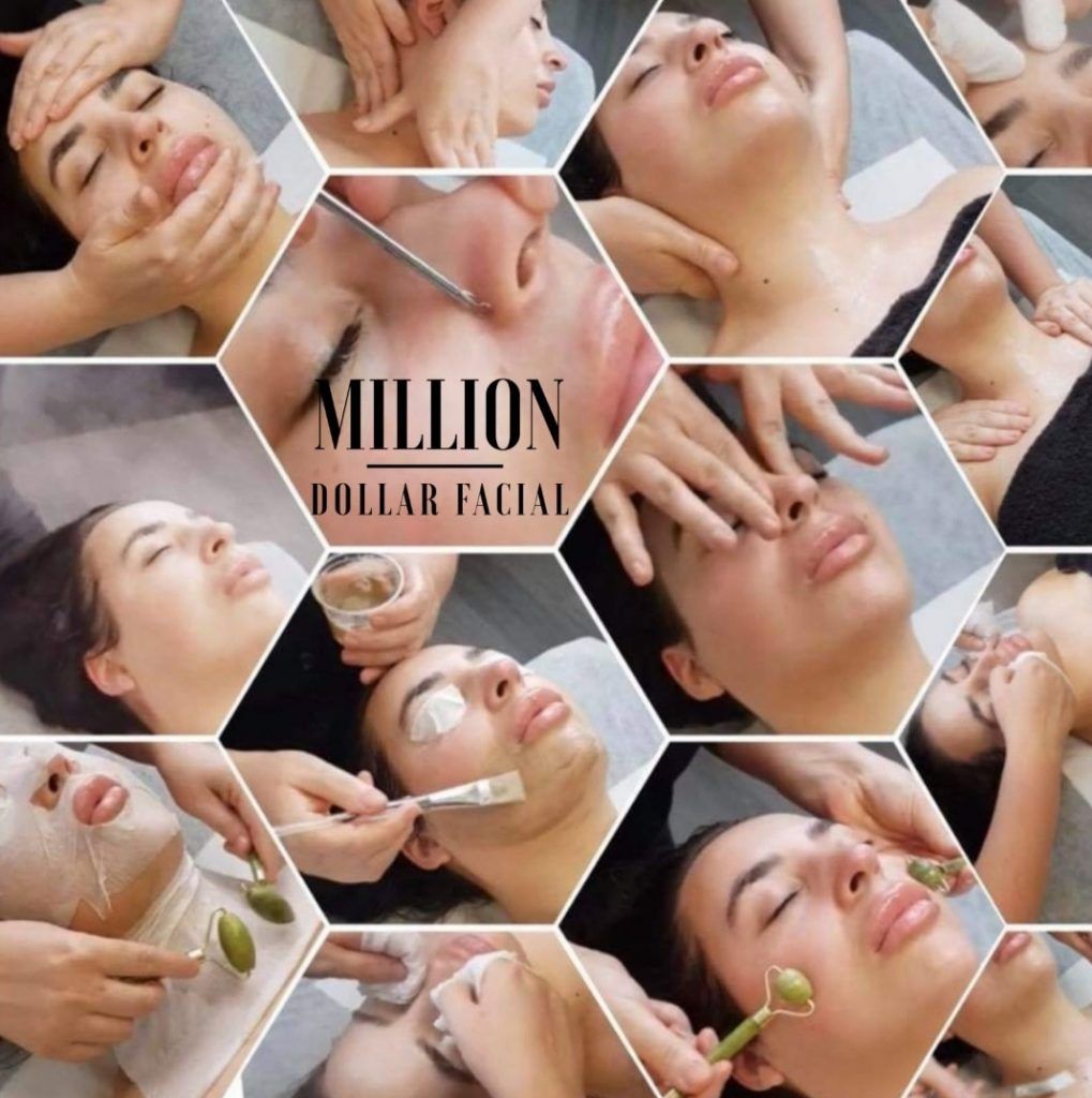 Collage of clients receiving facial treatments