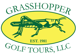 Grasshopper Golf Tours, LLC logo with green grasshopper in yellow oval, “EST. 1981” text
