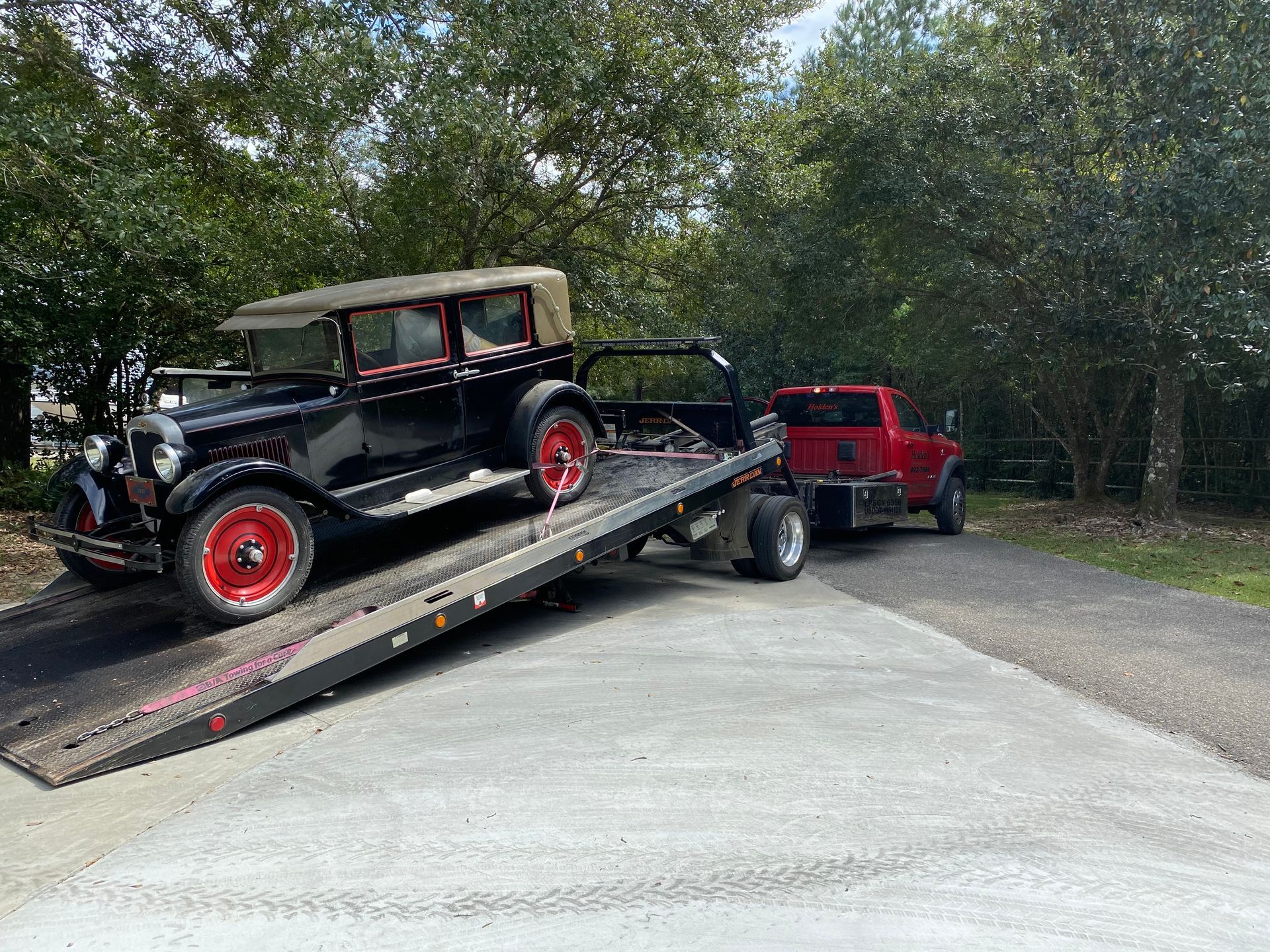 antique car on trailer