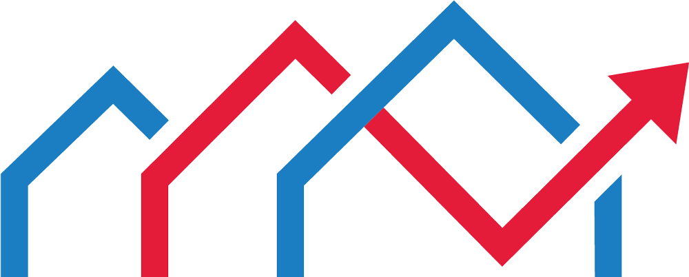 A red and blue graph with arrows pointing up and down.