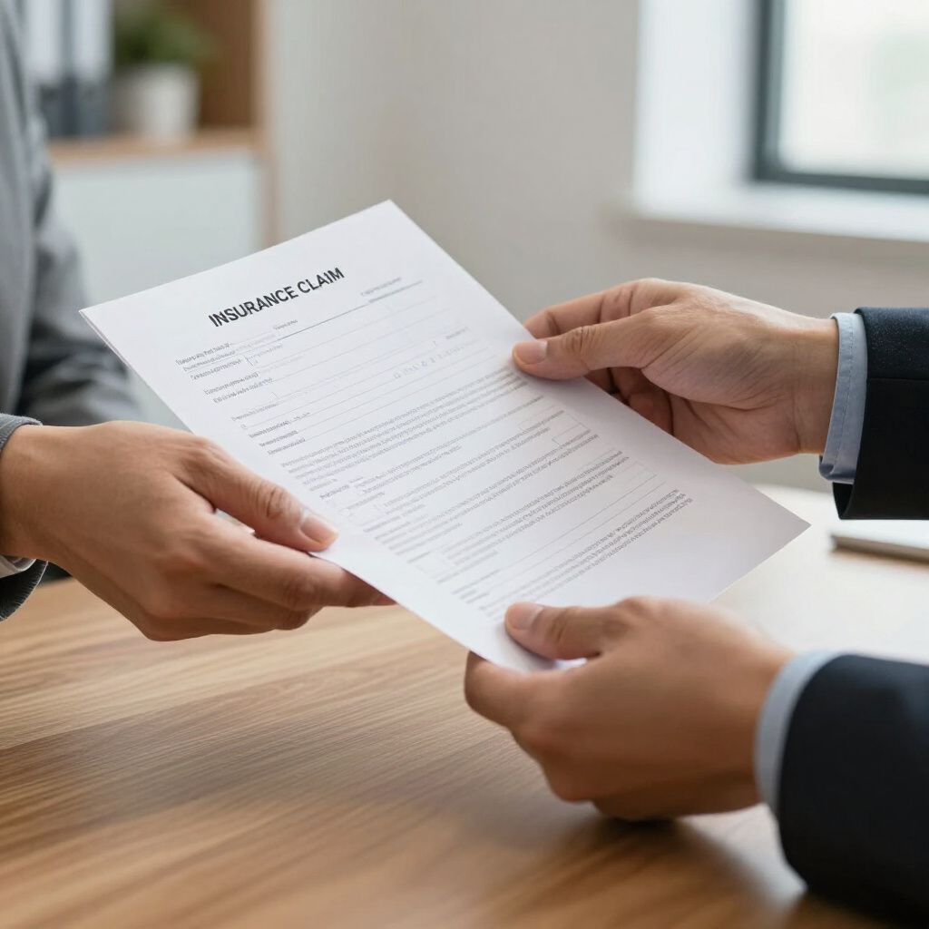 Two people in business attire exchange a document titled