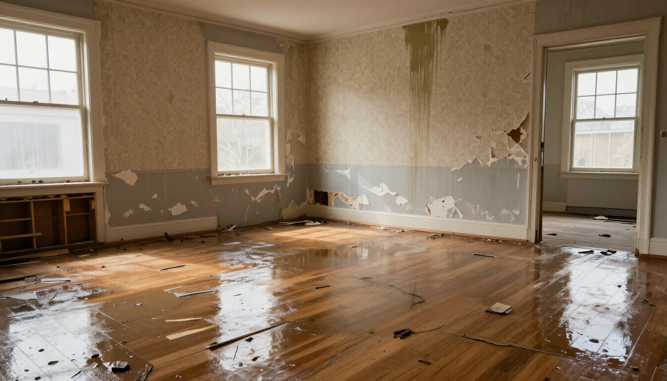 Home interior with water damage