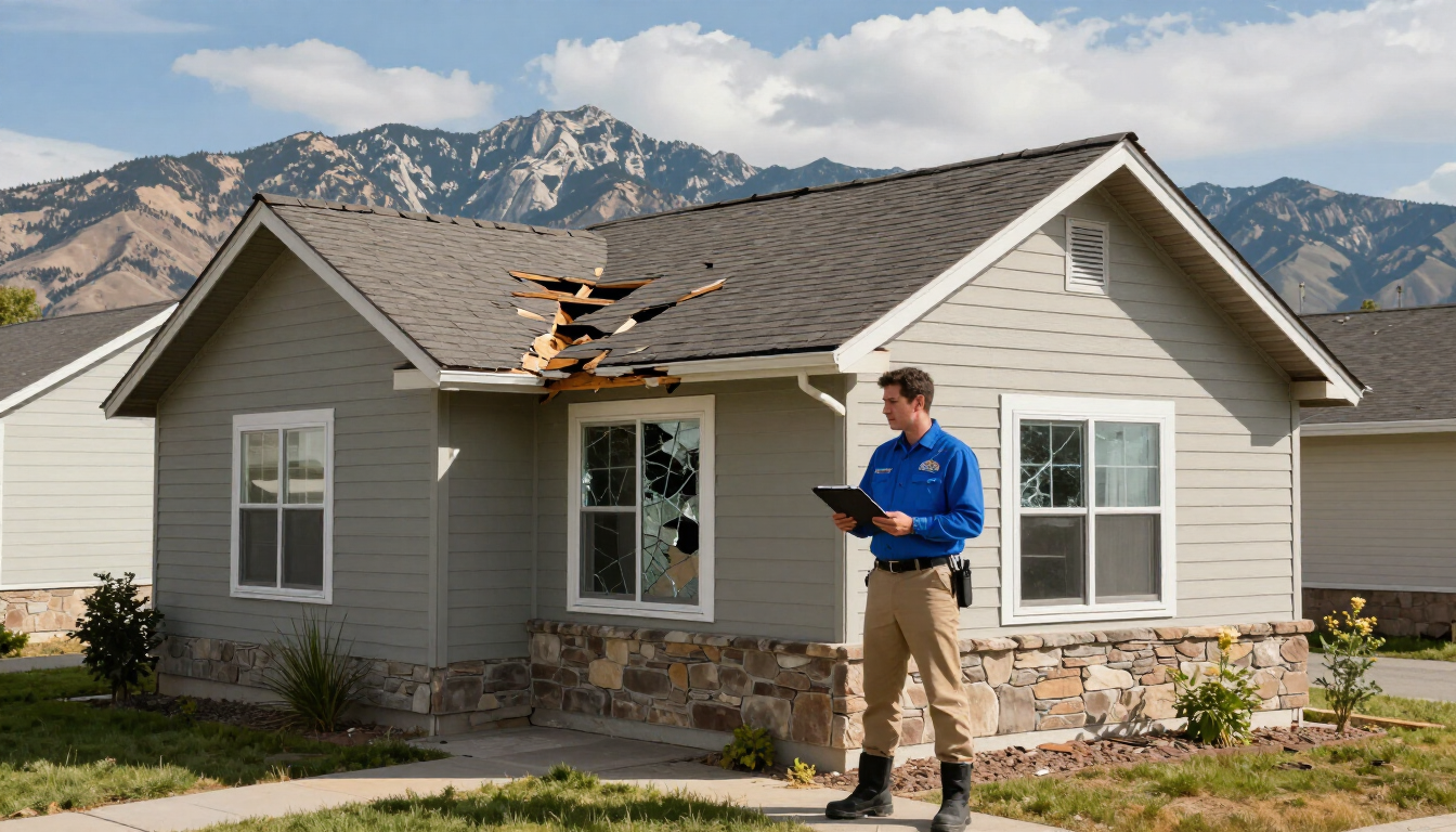 Professional public adjuster inspecting property damage in Utah.