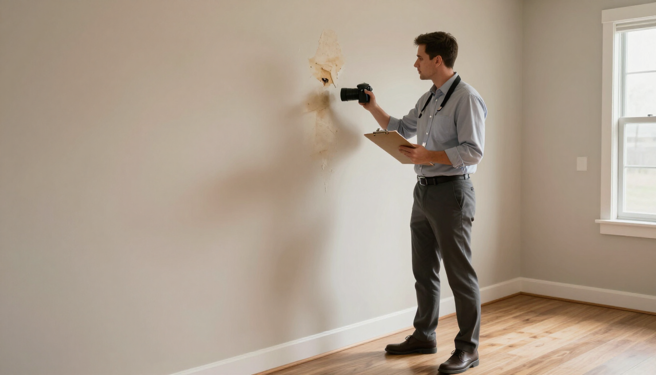 Public adjuster inspecting home damage for an insurance claim