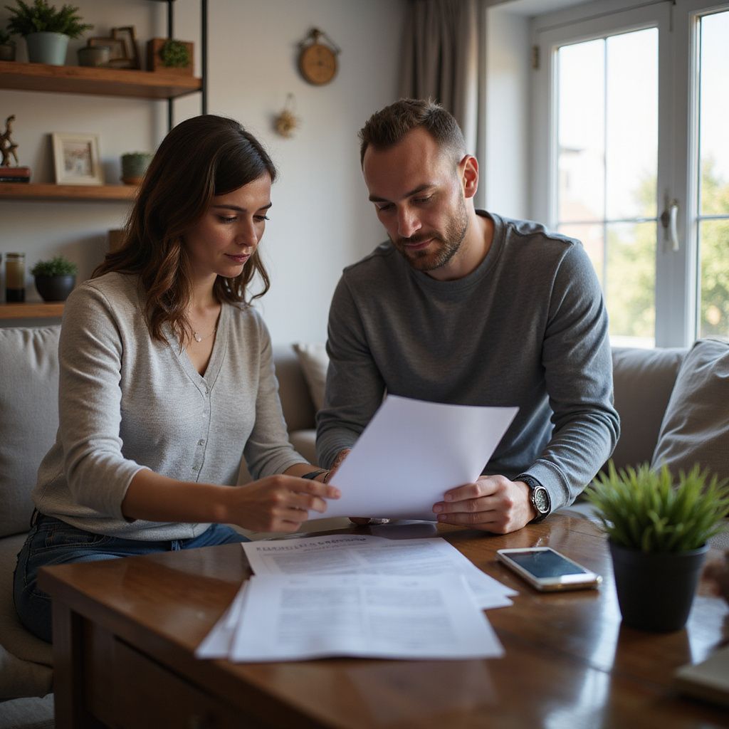 Man and woman reading insurance claim