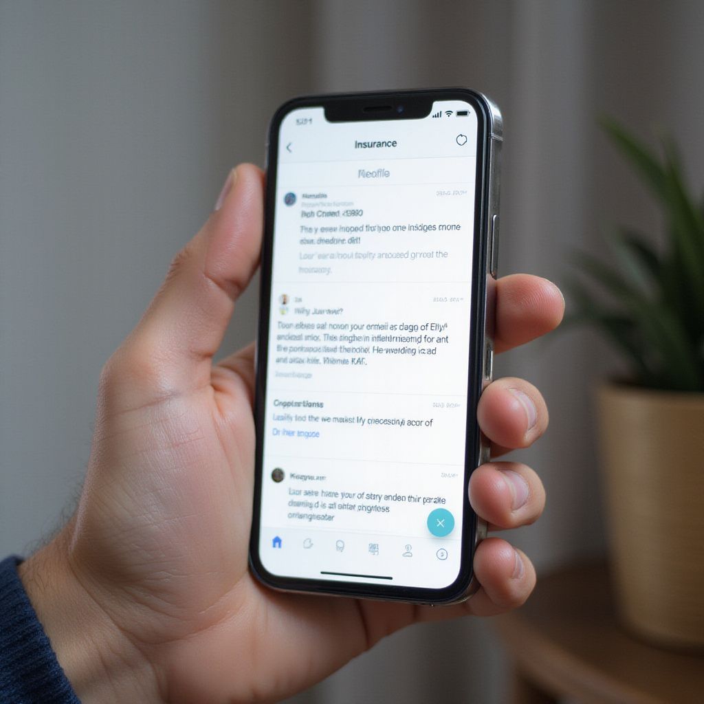 A close-up of a hand holding a smartphone displaying an open messaging application on screen.