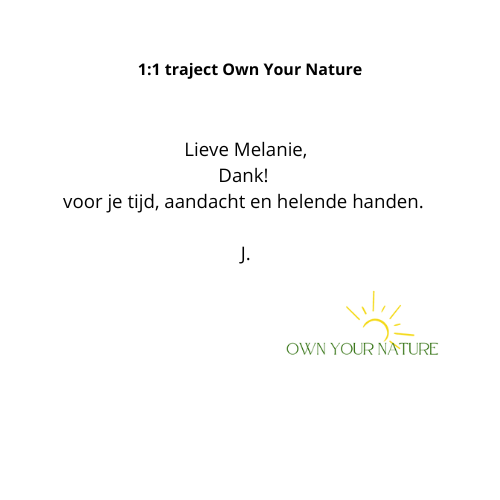 Bedankbriefje van J. aan Melanie. Tekst: 