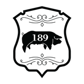 A black and white logo featuring a pig silhouette with the number 