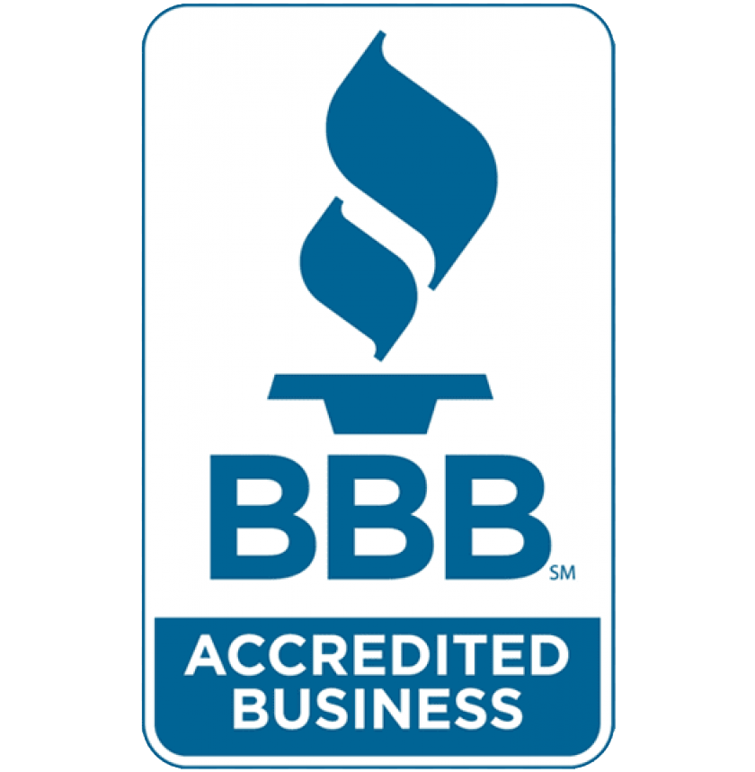 A blue and white bbb accredited business logo