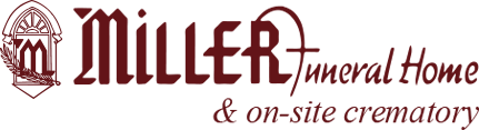 Miller Funeral Home & On-site Crematory logo in burgundy and black on a white background