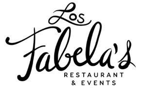 Logo for Los Fabela's Restaurant & Events, featuring elegant black cursive script text on a white background.