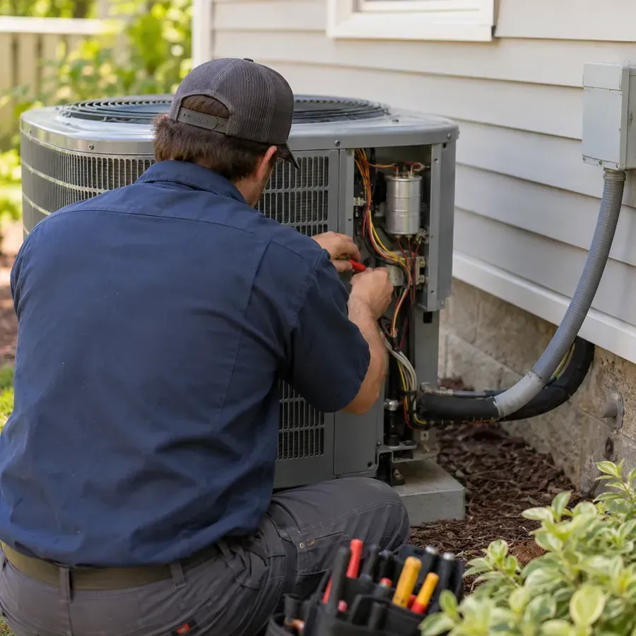 Skilled HVAC contractor in Caledonia County - VT examining residential heating equipment to prepare for freezing winter temperatures
