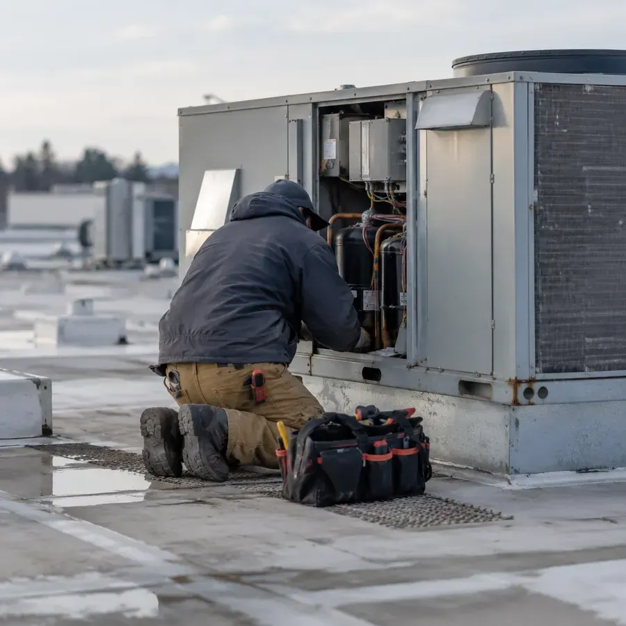 Dedicated HVAC contractor in Washington County - VT inspecting residential heating equipment before Vermont's winter season