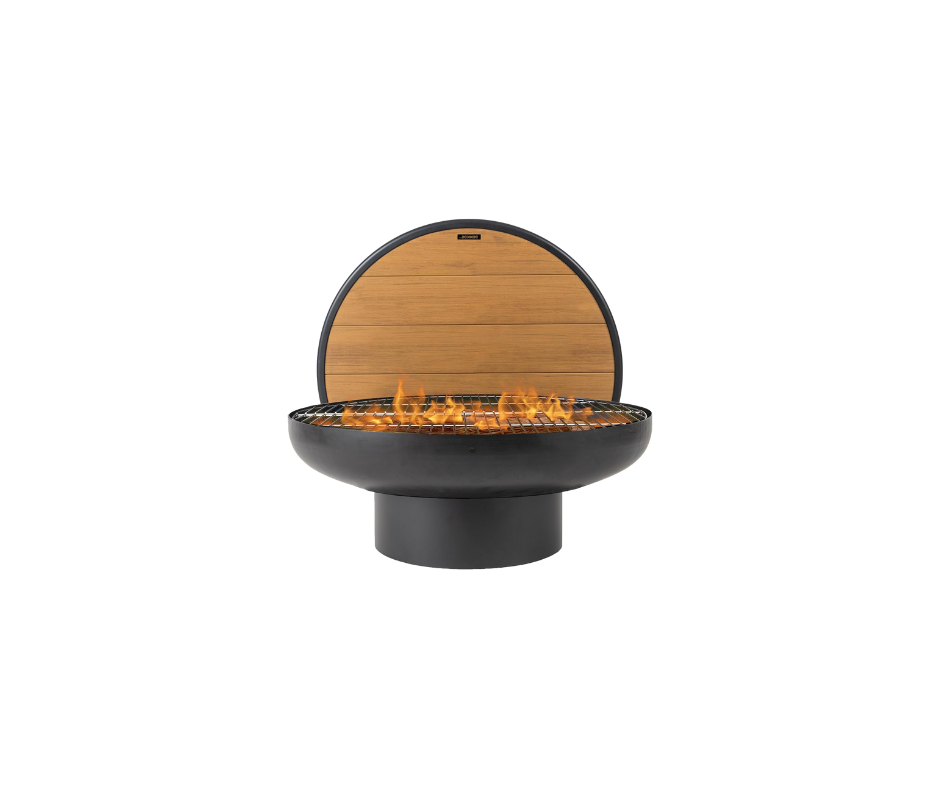 Black fire pit with flames