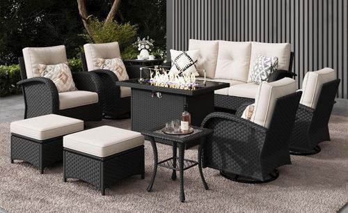 Outdoor black wicker furniture set 