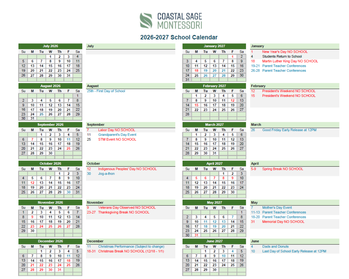 School Calendar 2025-2026