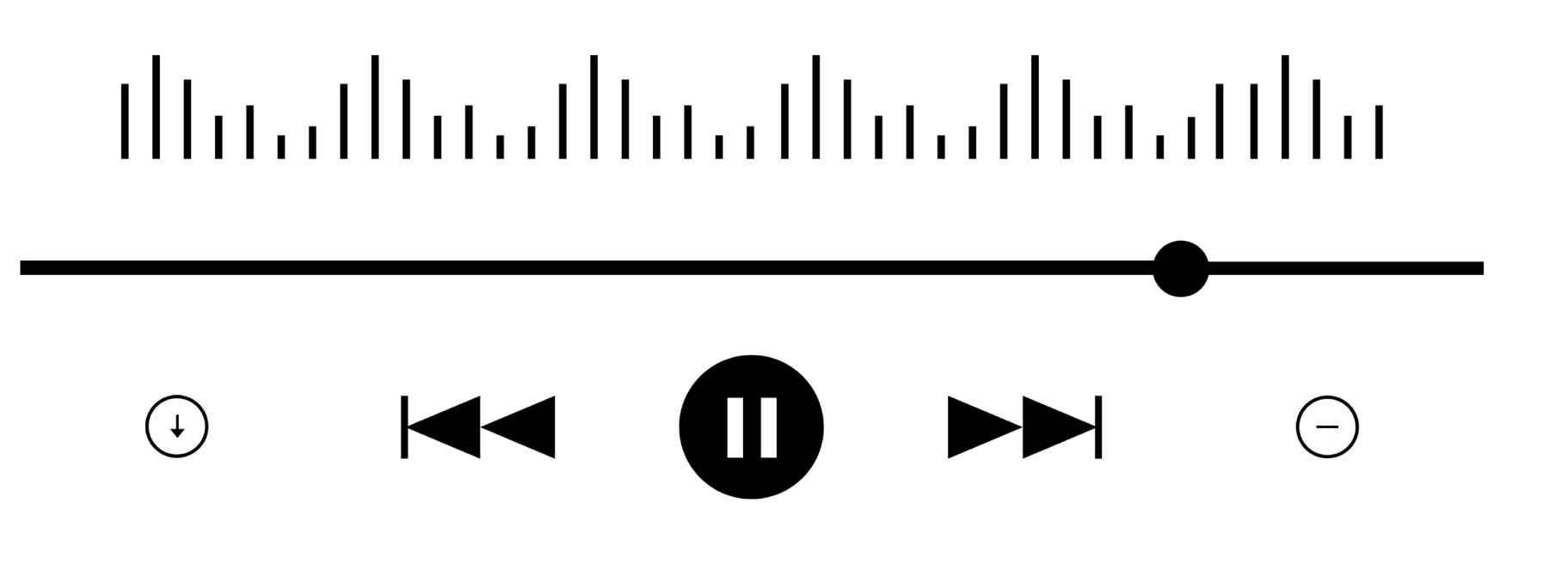 A black and white illustration of a music player with a pause button.