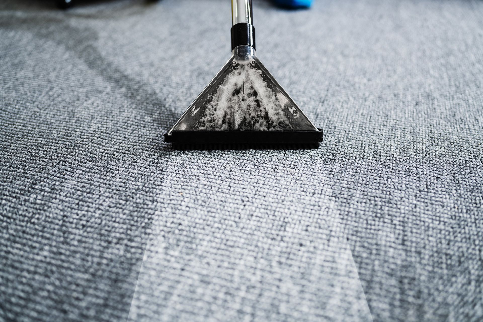 A person is cleaning a carpet with a vacuum cleaner