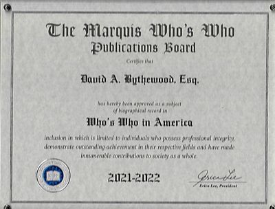 A certificate from the marquis who 's who publications board