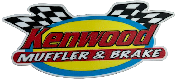 Kenwood Muffler & Brake logo with red text, checkered flags, and blue oval