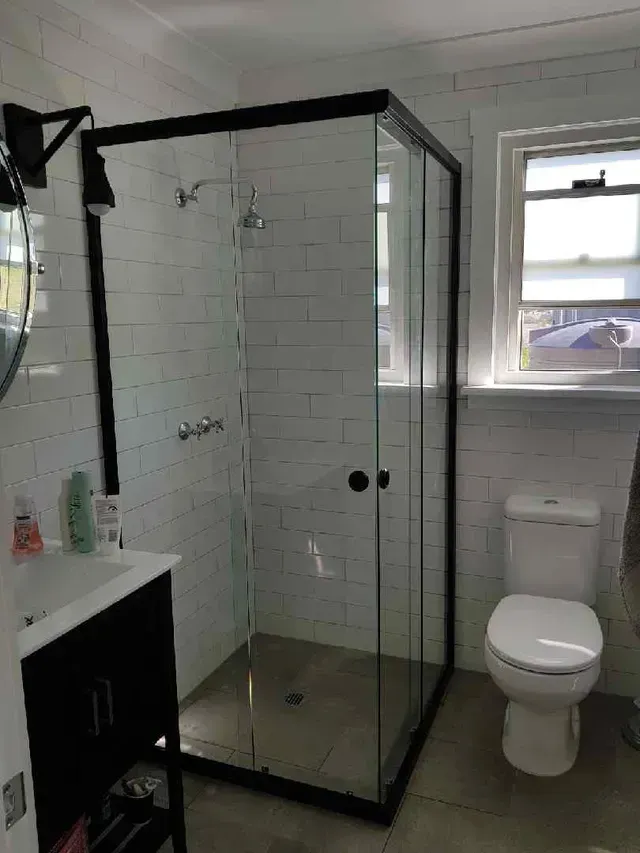 Shower Glass Door with Black Frame — Capitol Glass in Taminda, NSW