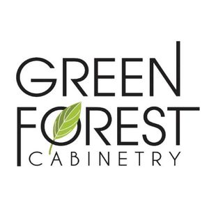 Green Forest Cabinetry logo with black text and a green leaf in the letter O