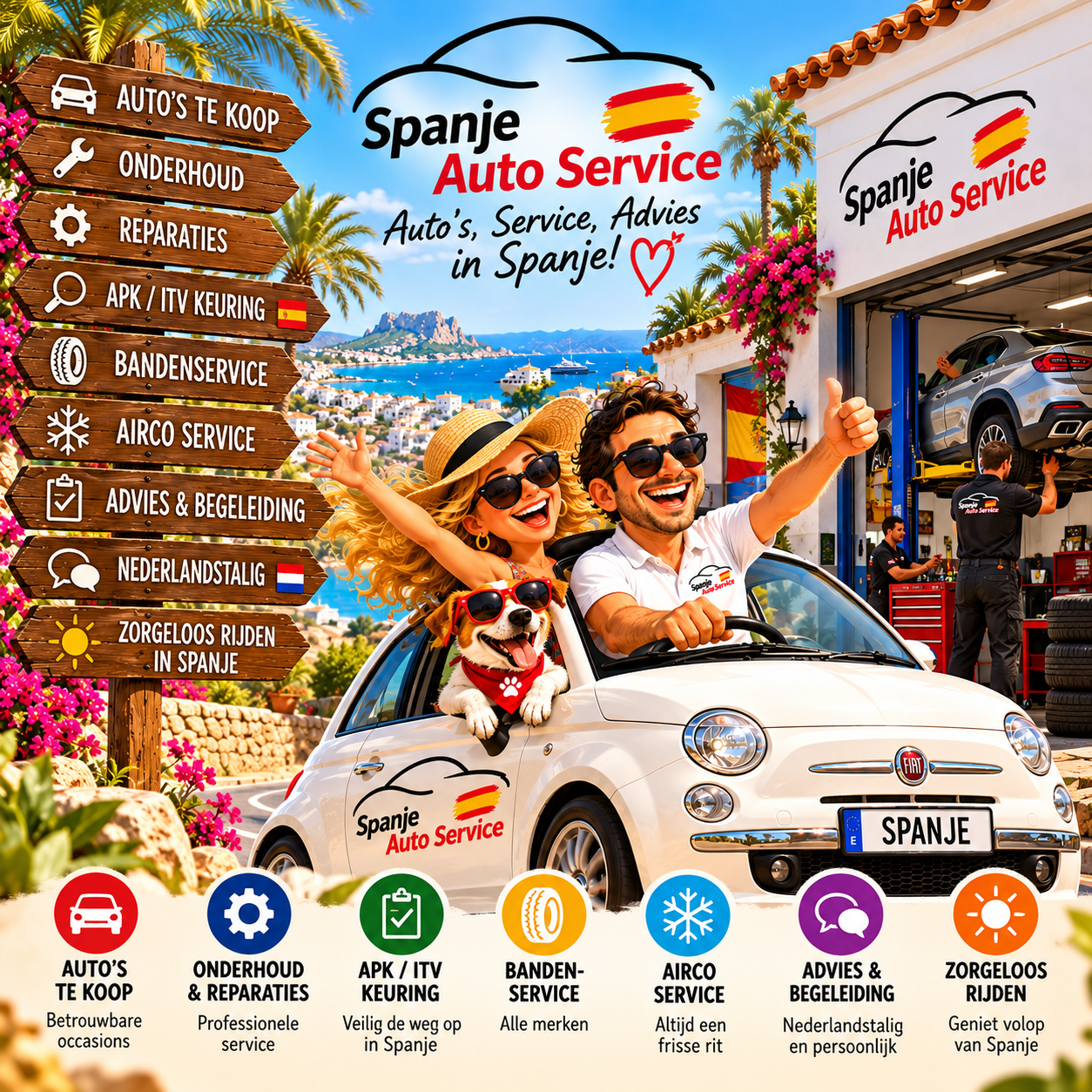 Spanje Auto Service in zonlicht