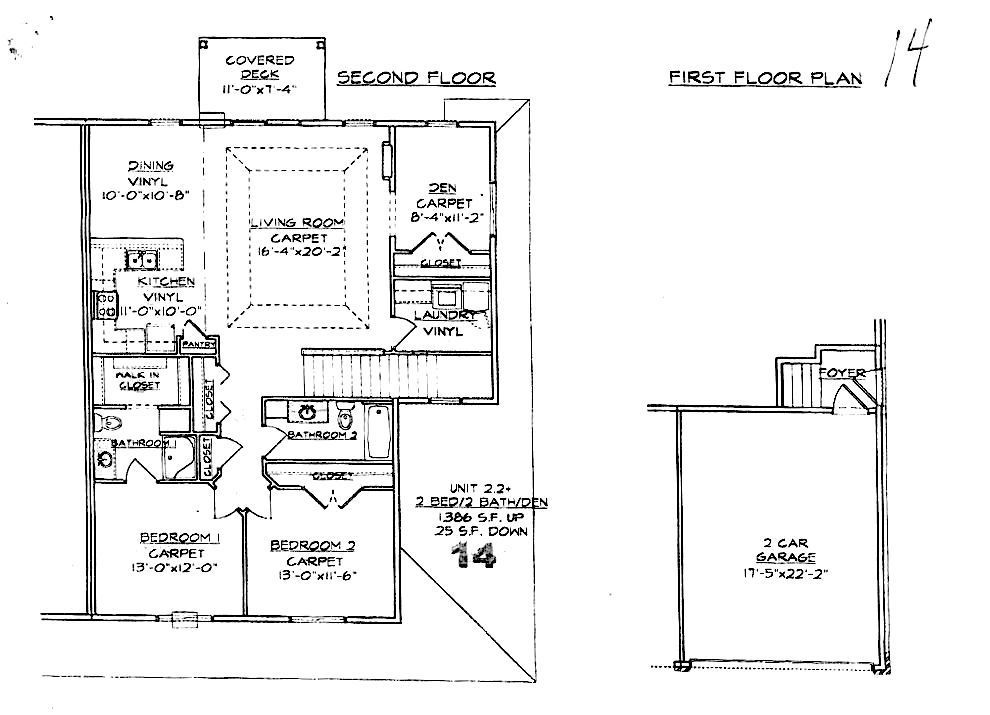 2 bed 2 bath Architectural floor plan and side elevation sketch of a house layout