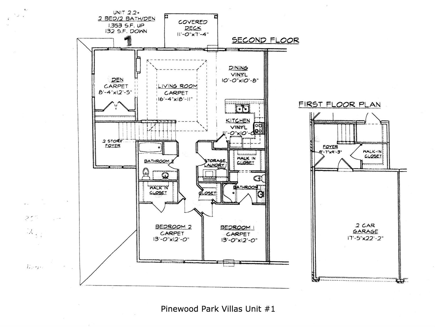 2 bed 2 bath Black-and-white floor plan diagram of a home with labeled rooms and dimensions