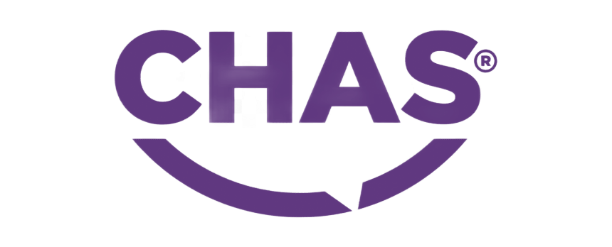 Purple CHAS logo with a smiling curve beneath the letters.